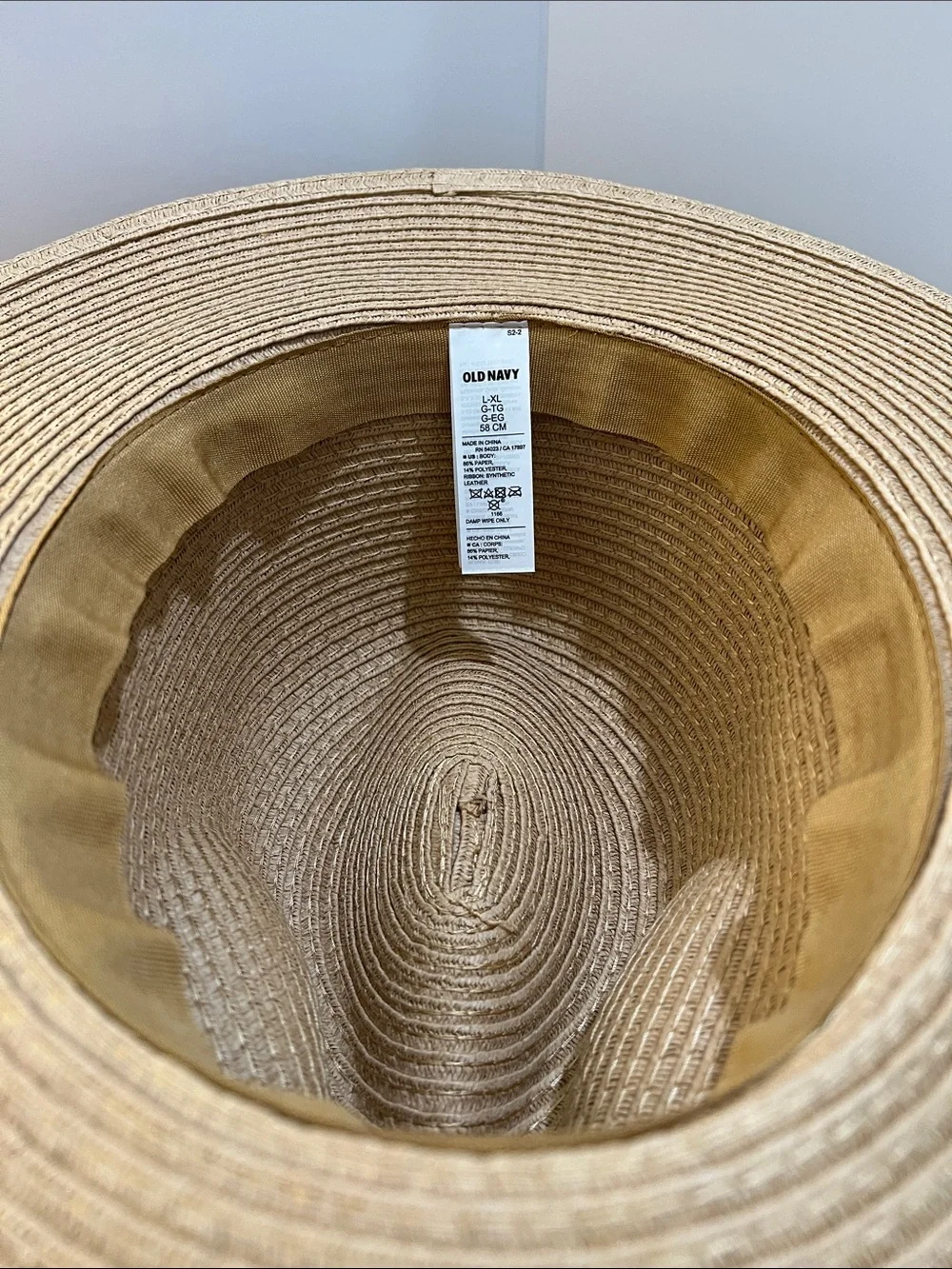 Old Navy Wide Brim Straw Sun Hat with Brown Faux Leather Band